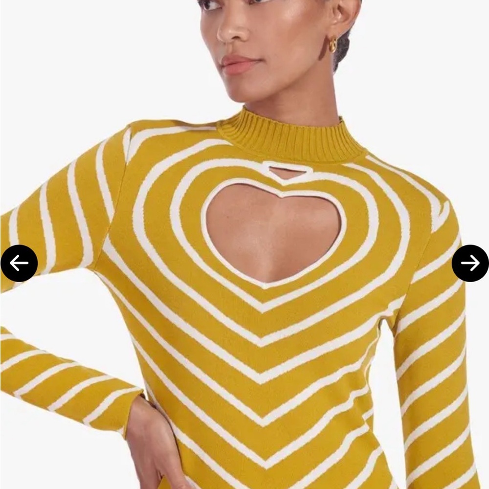 STAUD Yellow and White Striped Heart Cutout Knit Dress Sz S
